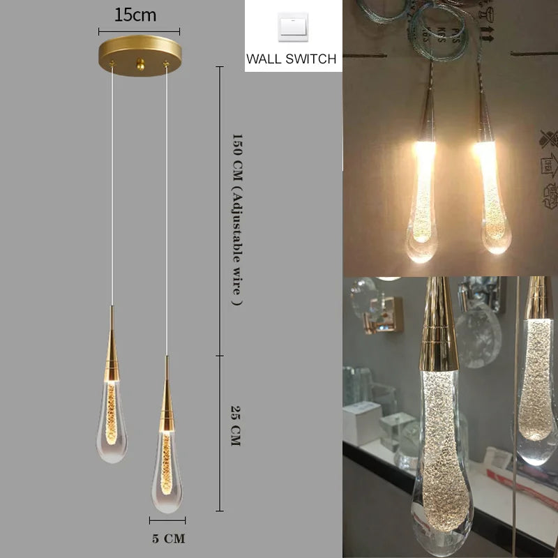 lampe suspendue moderne or noir cristal bulle brillant transparent chambre salon étude
