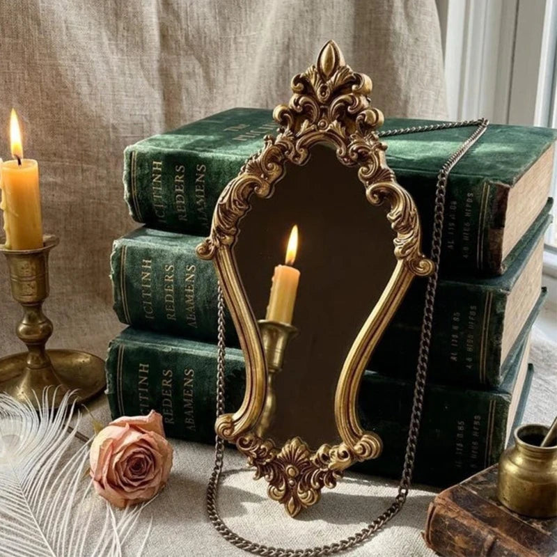 miroir decoratif baroque or floral suspendu chaîne vintage chambre salon entree