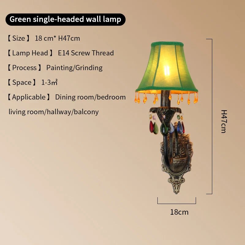 lampe murale classique fer forgé tissu rouge vert bleu marron