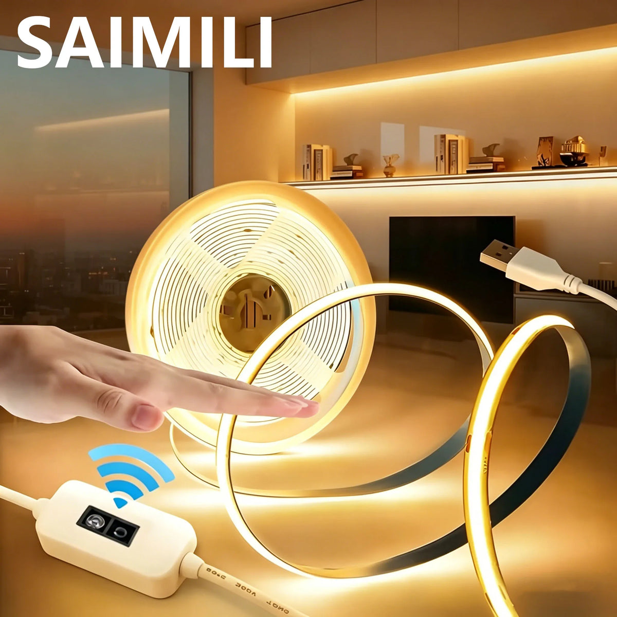 ruban led flexible blanc chaud 320 led contrôleur usb câble variateur intensité détecteur mouvement