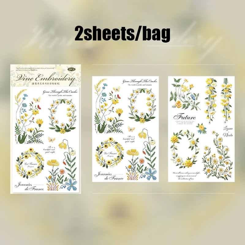 autocollants decoratifs fleurs feuilles papillons abeilles multicolores brodees scrapbooking journal decoration craft