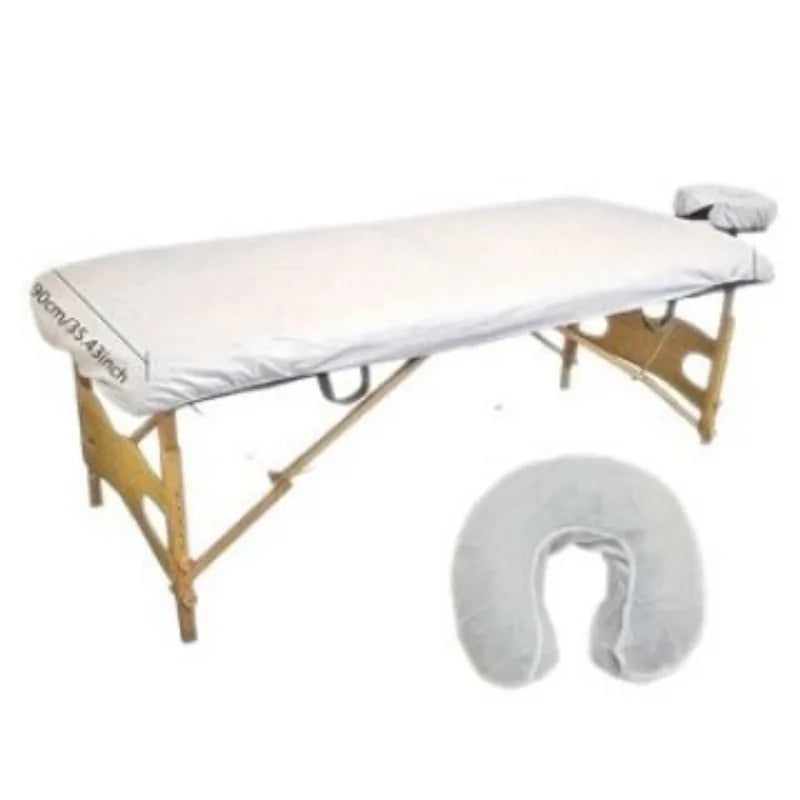 draps housses jetables blancs texture moderne table massage coussin cou
