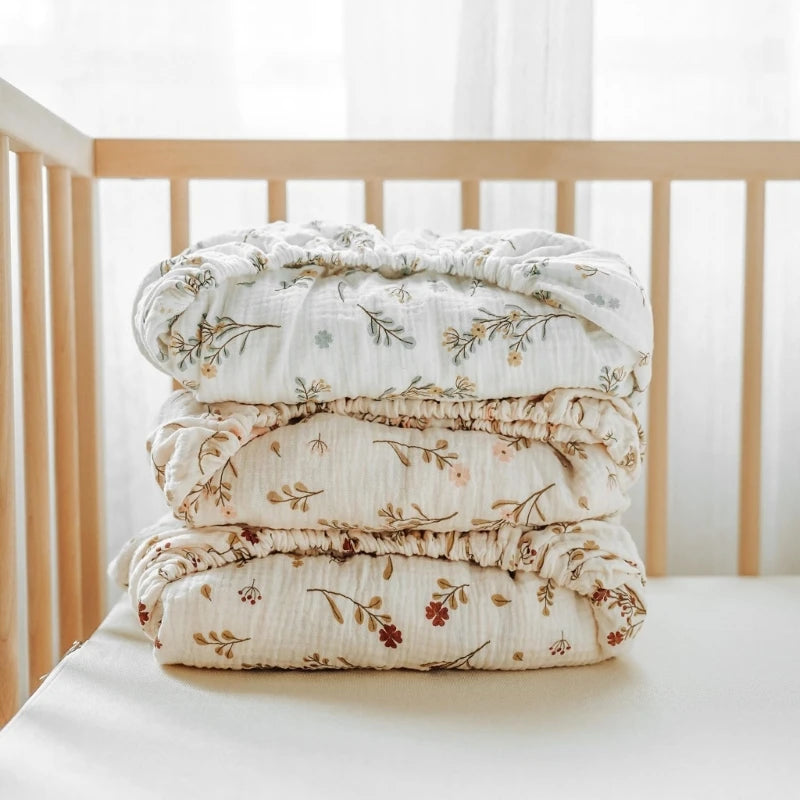draps lit bébé coton doux imprimés fleurs points rose pâle vert pastel