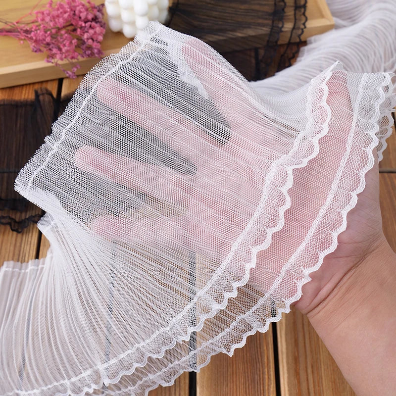 jupe plissée dentelle polyester blanc noir vintage romantique 16cm large
