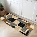 tapis moderne patchwork bois noir gris beige antidérapant salon chambreextérieur