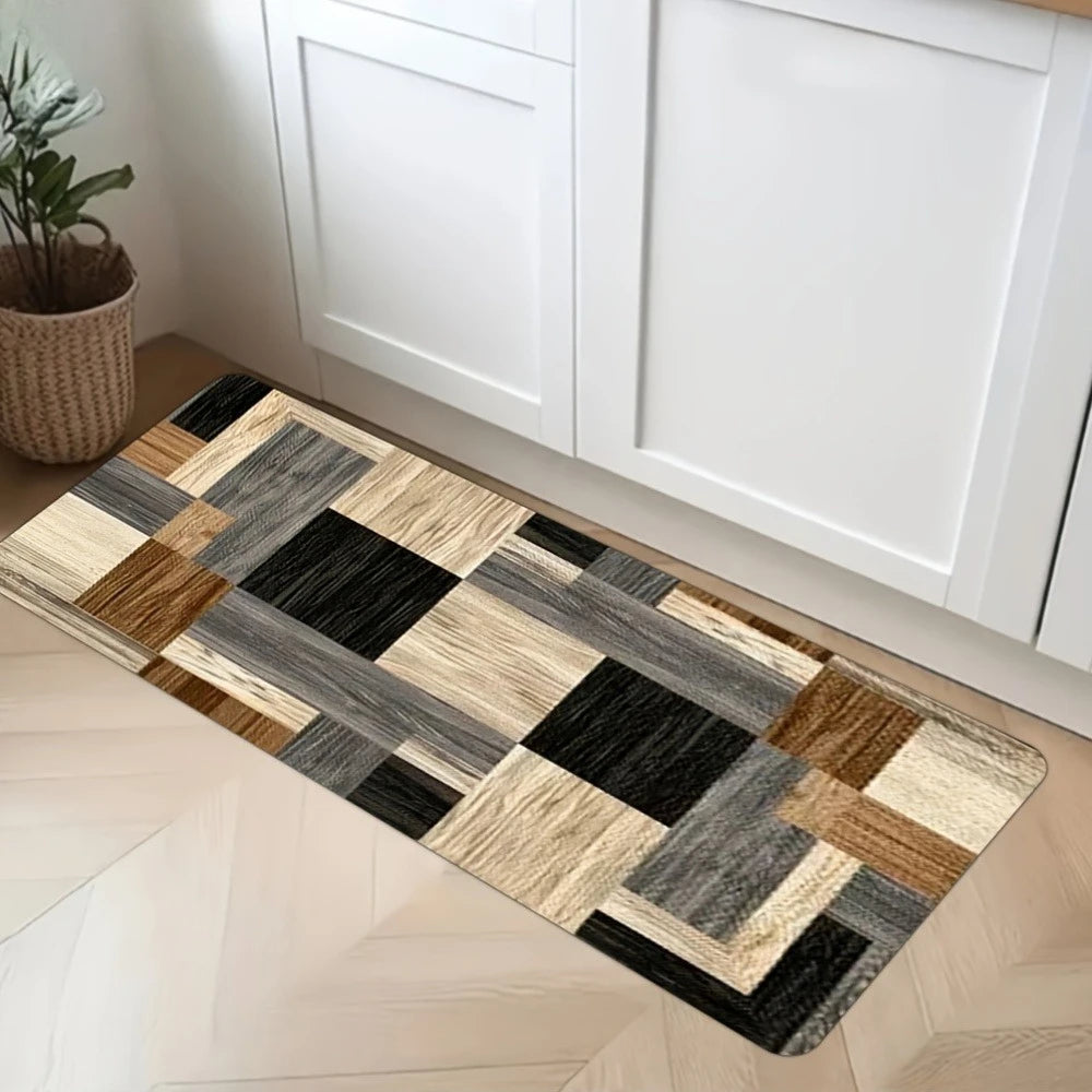 tapis moderne patchwork bois noir gris beige antidérapant salon chambreextérieur