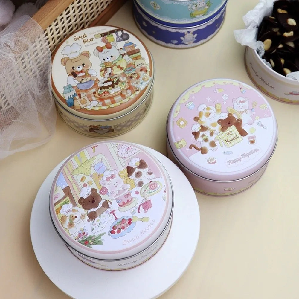 boîtes rondes métal dessin animé personnages mignons fruits animaux fleurs biscuits rose vert bleuclair