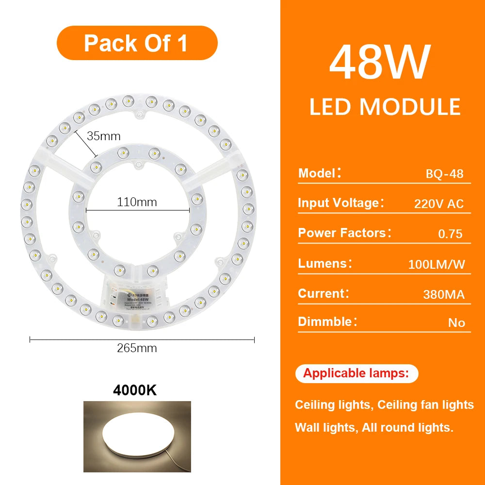 plaque led circulaire blanc moderne diodes aimant connecteurs haute luminosité 220v 72w 2835