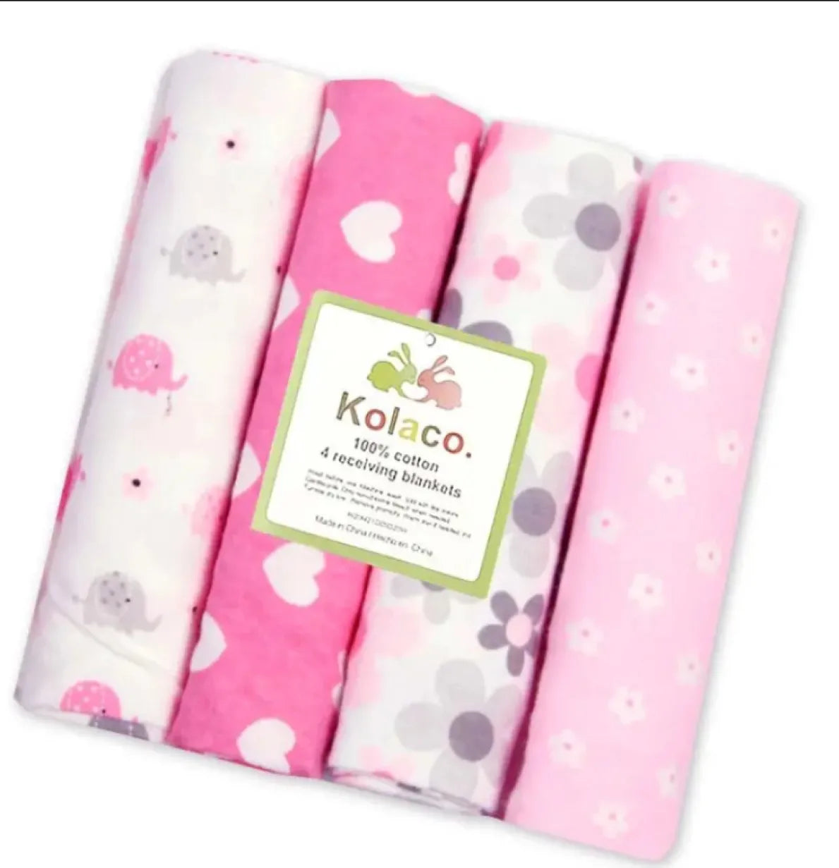 drap lit bébé coton imprimé animal floral emmaillotage couverture enveloppée points zigzag vert bleu