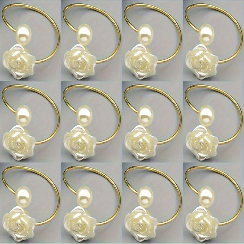 porte serviettes décoratifs or blanc crème motif floral nacrées élégants set 10pcs