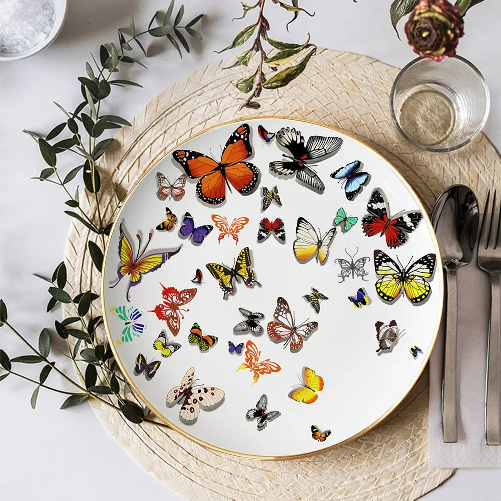 tasse assiette soucoupe motif papillons colorés os chinois élégante décoration thé blanc