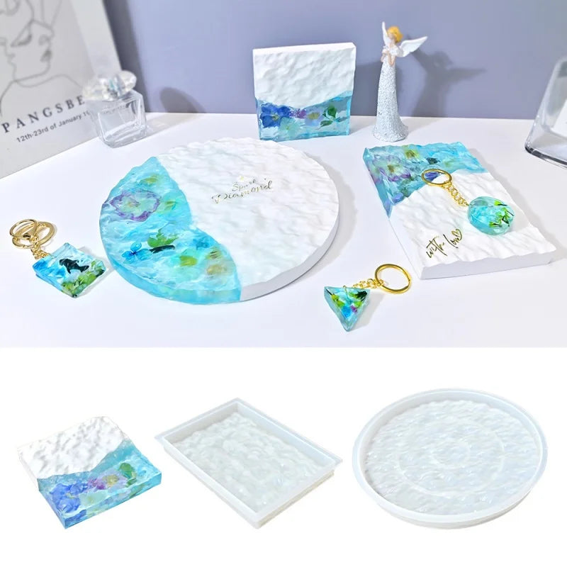supports bijoux moderne fleurs séchées motifs abstraits blanc bleu doré rose vert violet