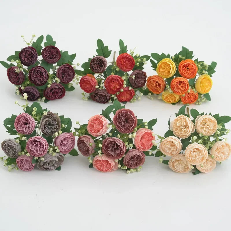 bouquet fleurs artificielles pivoine soie violet rose orange classique decoration maison intérieur
