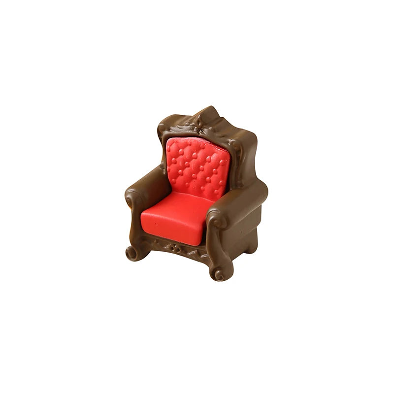 meubles miniatures poupées classiques rouge marron blanc doré texture cuir motifs floraux buste harpe