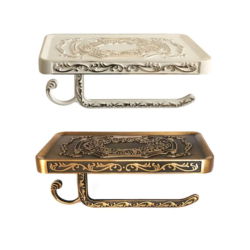 porte papier hygiénique porte serviettes étagère murale ancien floral gravé or argenté fixations sans