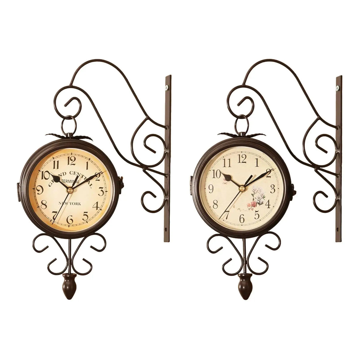 horloge murale double face horaire arabe métal marron rétro vintage decoration mur silencieuse industriel