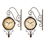 horloge murale double face horaire arabe métal marron rétro vintage decoration mur silencieuse industriel