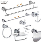 accessoires salle bain chrome cristaux motifs dorés porte savon dentifrice serviettes goblets sèche cheveux