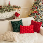 housse coussin noël arbre renne festive polyester beige vert rougeOpaque 45cm 50cm