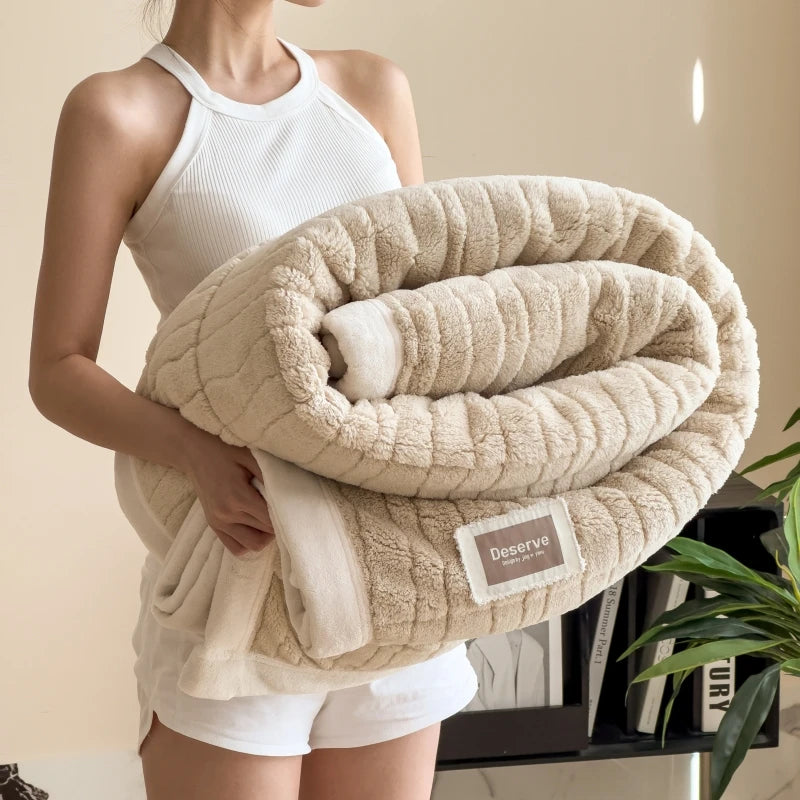 couverture d'hiver épaisse polaire beige motif carreaux douce lit canapé grande taille