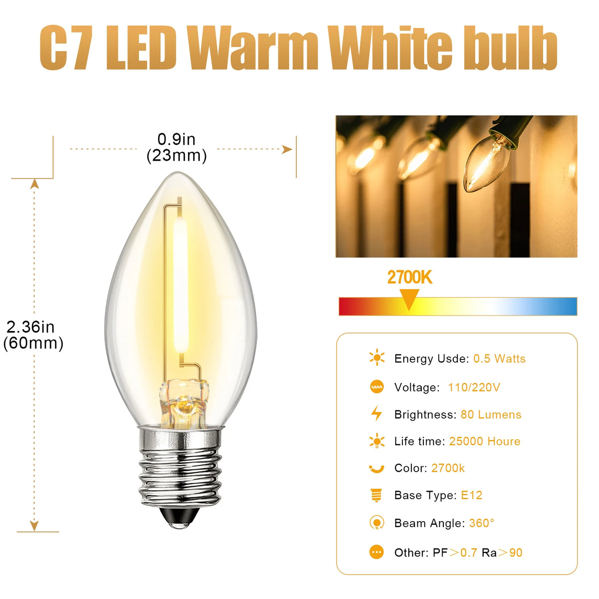 guirlande lumineuse led transparente moderne vert blanc 25ft 10bulb ip44 étanche clips