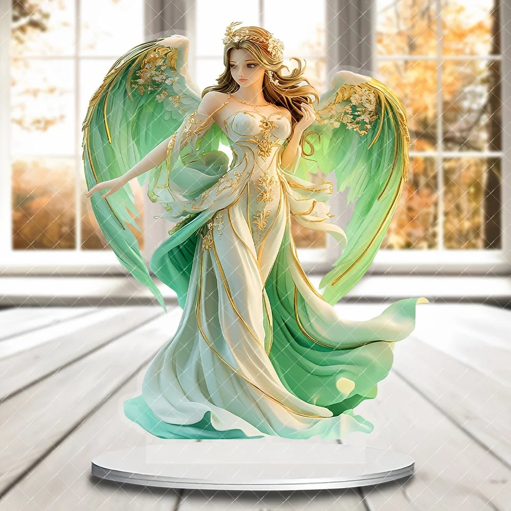 statue ange vert blanc doré élégante détaillée classique romantique maison 16cm 20cm opaquet pvc