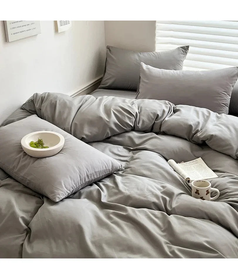 ensemble literie coton gris rose bleu moderne 220x240cm 150x200cm taies oreiller housse couvette