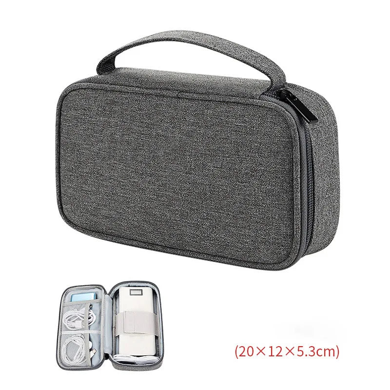 sac rangement accessoires tissu gris clair pratique ecouteurs cable usb chargeur voyage