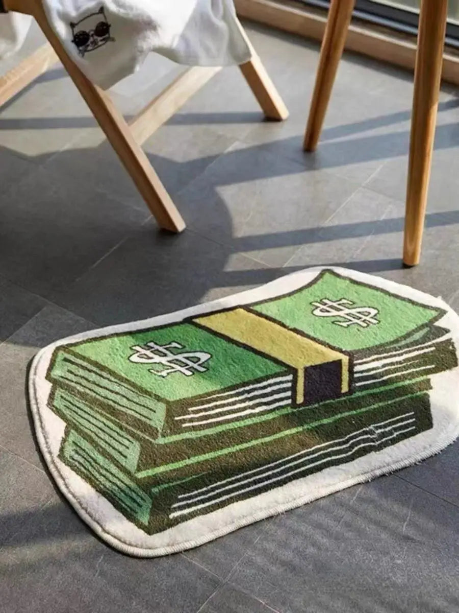 tapis imperméable anti statique dessin animé billets motifs geometriques moderne vert rose bleuclair beige