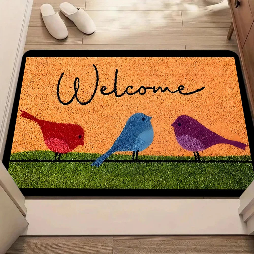 tapis d'entrée moderne oiseaux colorés motifs floraux antidérapant résistant rides 50x75cm 60x80cm
