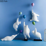statue ours polaire résine blanche contemporaine minimaliste base plate ballons