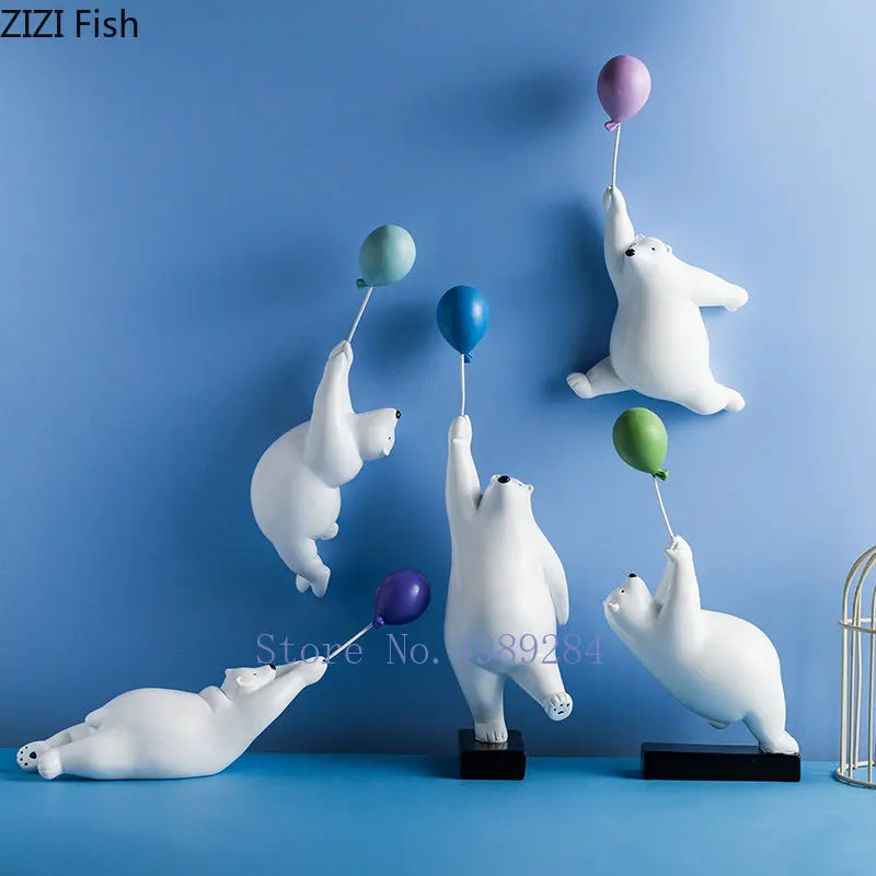 statue ours polaire résine blanche contemporaine minimaliste base plate ballons