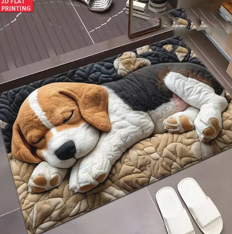 tapis moderne imprimé chien beige marron noir blanc anti bactéries antidérapant extérieur intérieur 30x50cm
