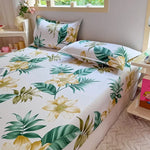 draps housses fleurs tropicales moderne blanc vert jaune pièces lit 120cm 150cm 180cm 200cm