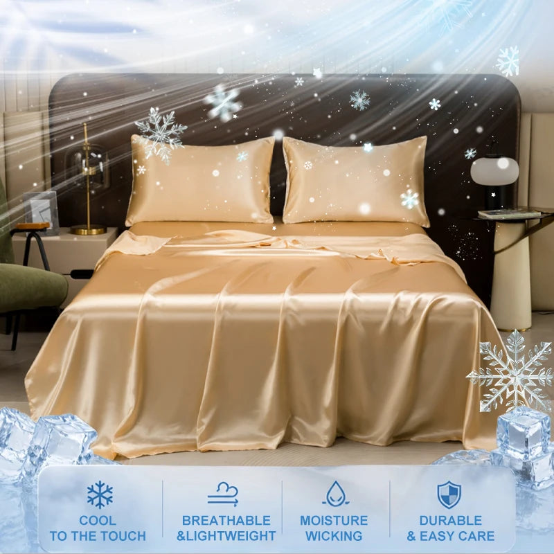 drap plat lit satin brillant effet soie glacée respirant été moderne élégant