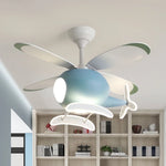 ventilateur lampe intégrée hélicoptère bleu blanc jaune moderne télécommande led enfants chambre salon