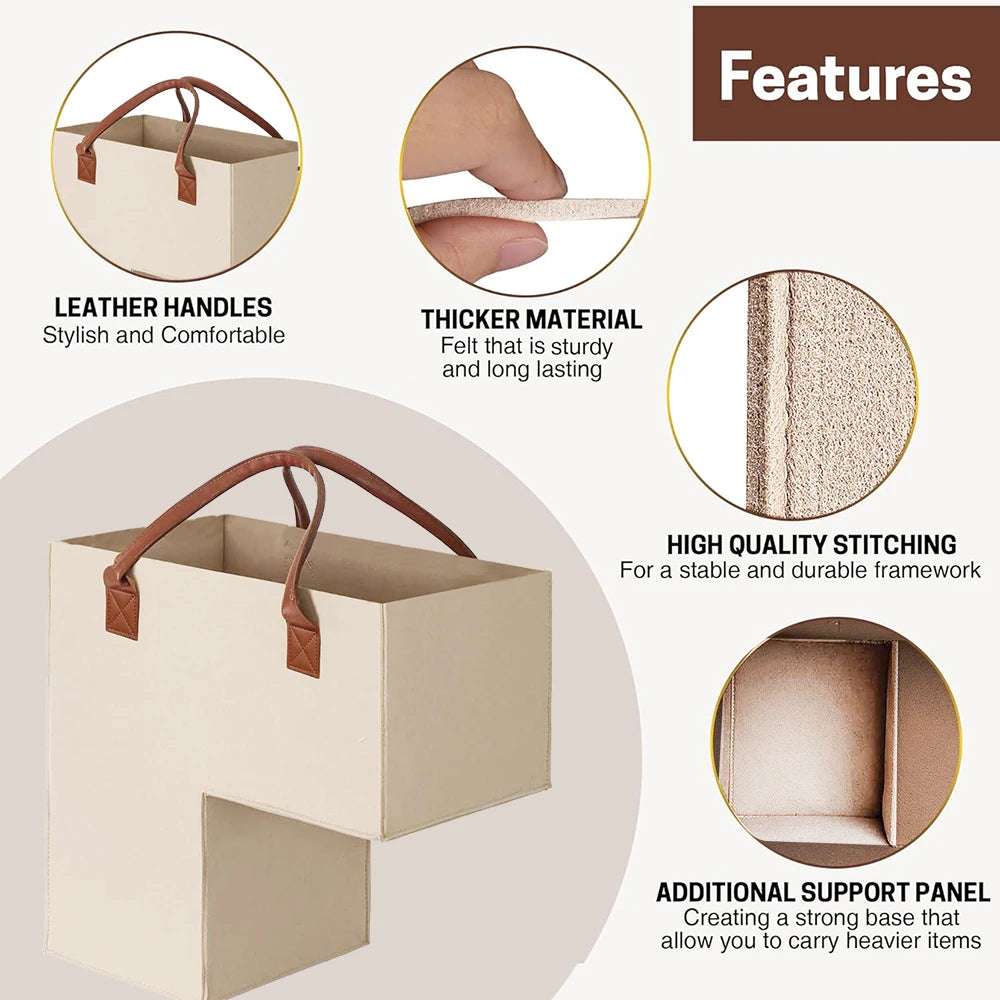 sac main feutre beige uni moderne poignées cuir respectueux environnement pliable rangement