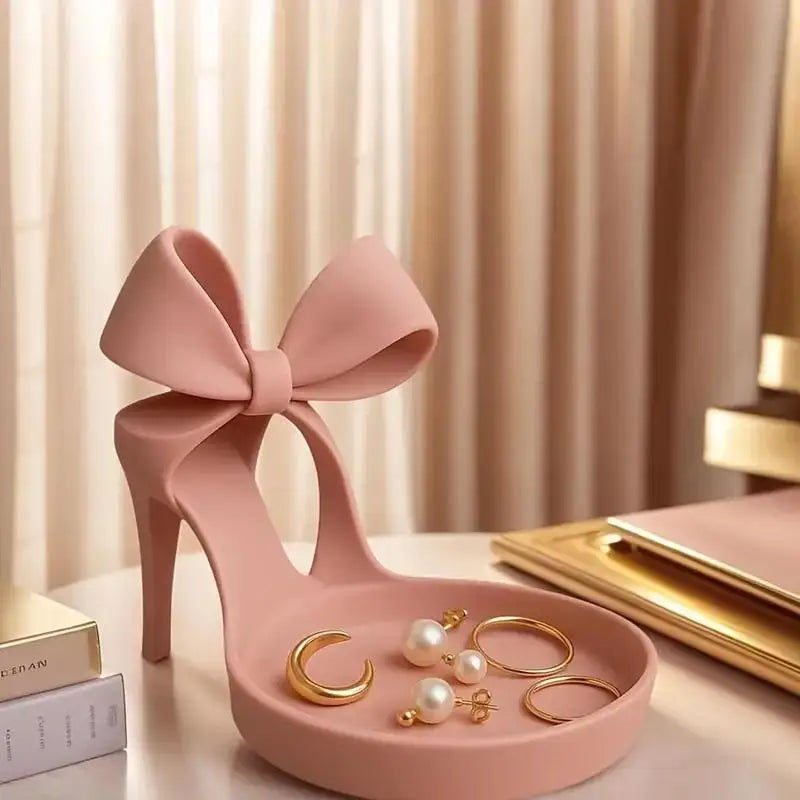 porte bijoux chaussure talons hauts rose clair noeud papillon moderne résine rangement lune cercle