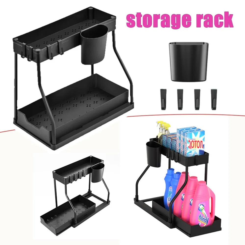 rack rangement noir moderne bouteilles nettoyants cuisine salle bain