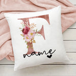 taie d'oreiller motif floral rose lettres initiales respectueux environnement moderne blanc
