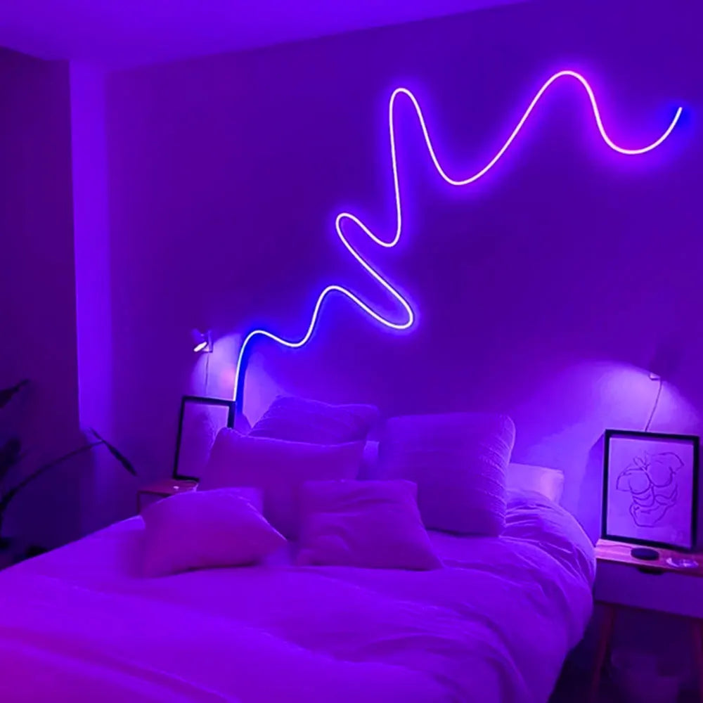 ruban led néon bleu rose blanc controle telecommande decoration moderne salon clips muraux