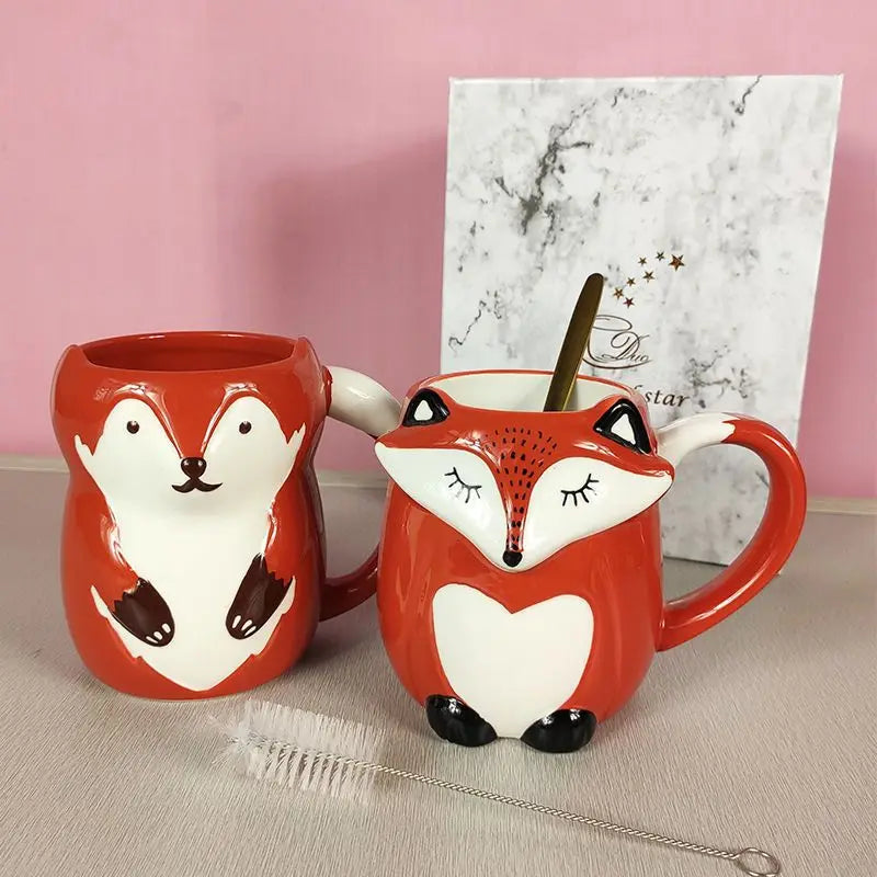 tasse céramique porcelaine renard dessin animé orange blanc noir poignée respectueux environnement