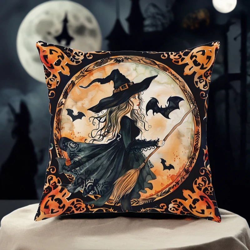décoration halloween coussin noir orange chauve souris citrouille zip fantôme chambre halloween opacité