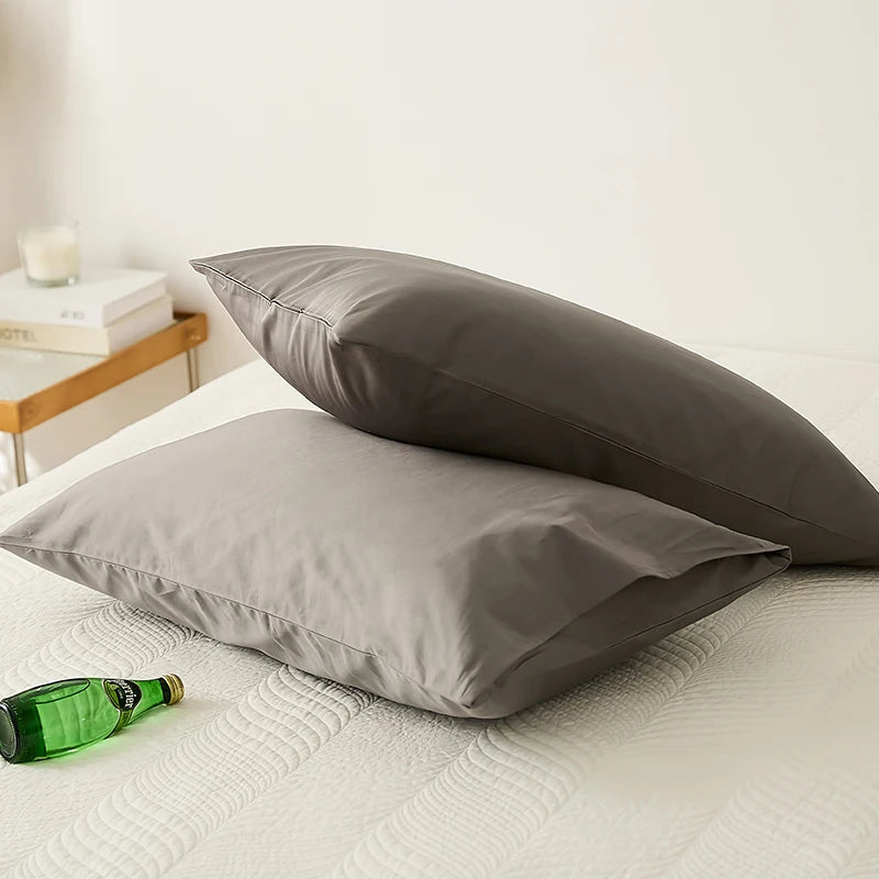 taies d'oreiller coton égyptien gris uni haute qualité maison 48x74cm respectueux environnement