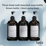 distributeur savon mural rechargeable sans poinçonnage moderne transparent noir étiquette blanche main shampoing gel