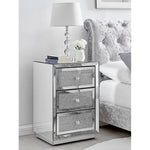 commode moderne miroir argentée paillette tiroirs poignées cristal chambre coucher glamour