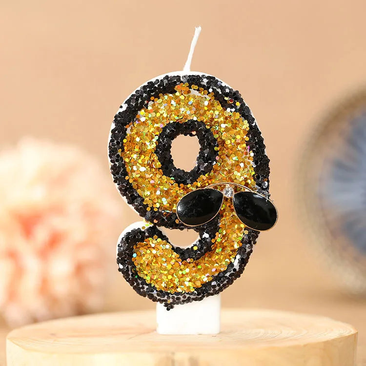 bougies forme chiffres paillettes dorées or noir festives anniversaires tringles