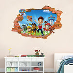 sticker mural 3d pat'patrouille multicolore enfants chambre salon décoration effets 3d adhésif chambre fête
