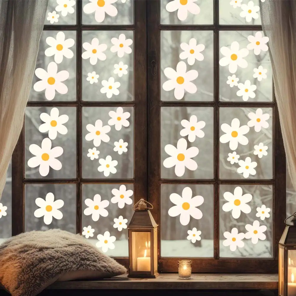 stickers fleurs marguerites rose blanc jaune adhésifs décoration murale imperméable floral mignon 72 pièces