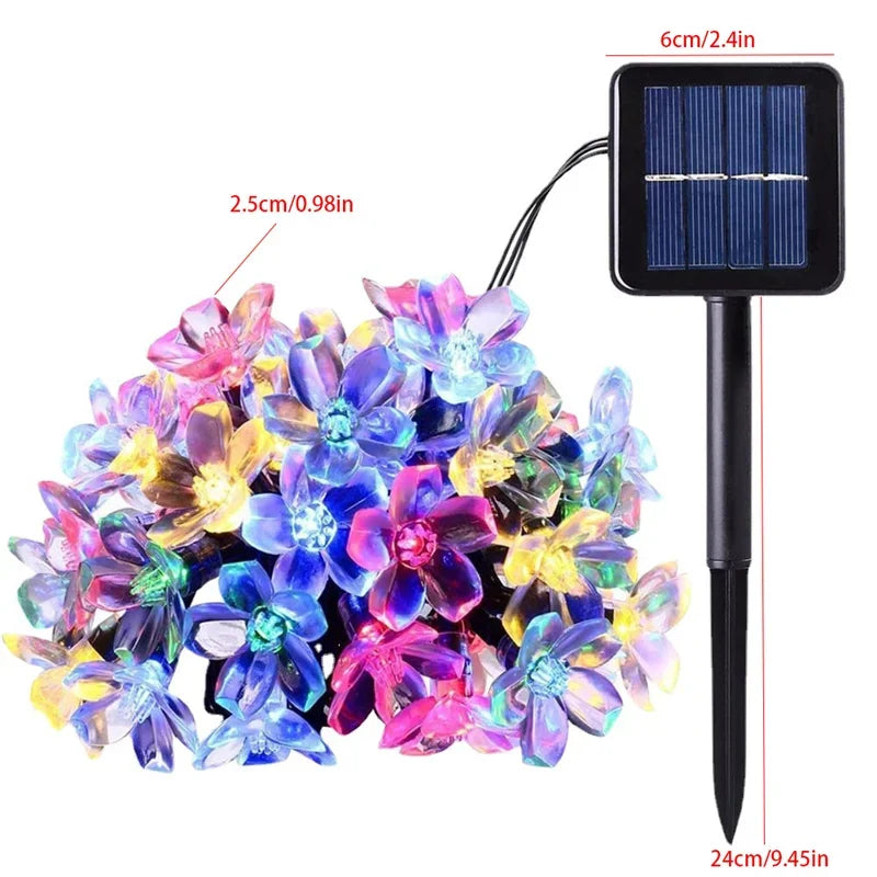 guirlande lumineuse solaire 12m 200leds violet multicolore fleurs moderneextérieur fêtes mariage